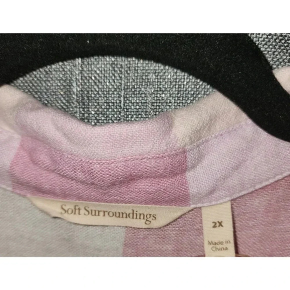 Soft Surrounding Women Pink Plaid Shirt Button Down Pearly Buttons Size 2X SBU60 - Picture 3 of 8